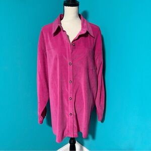Sag Harbor Woman 22W Solid Pink Faux Suede Long Sleeve Button Down Shirt